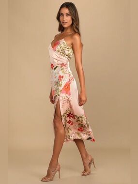 Lulus Remarkable Entrance Pink Floral Print Satin Midi Dress